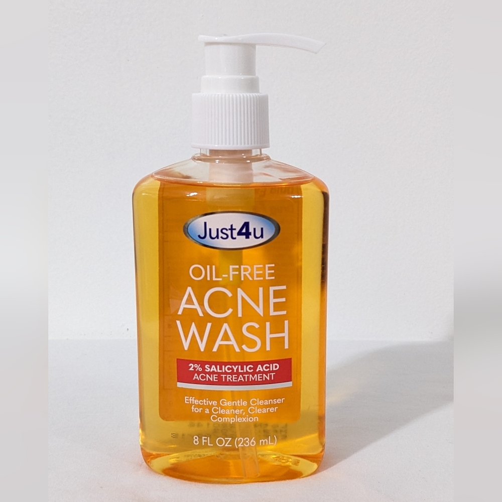 NEW Just4U Oil Free Acne Wash 2% Salicylic Acid Acne Treatment 8FL OZ